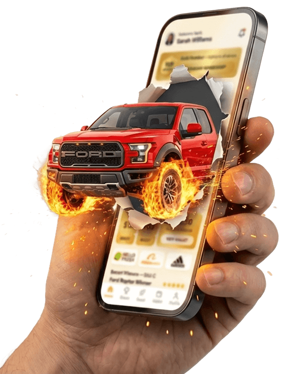 Major prize 4WD and jet ski on dark background